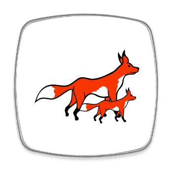 2 Foxes Mother Red Fox Little Child Father Mom - Square fridge magnet - white - Front