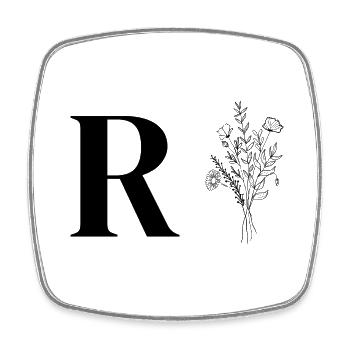 Lette R fleurs minimalistes - Magnet carré - blanc - Devant