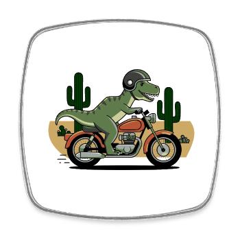 T-Rex on a Motorcycle - Square fridge magnet - white - Front