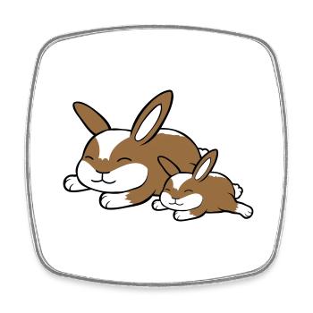 2 lapins dormant papa maman enfant mère couché fatigué - Magnet carré - blanc - Devant