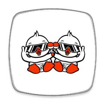 2 Vögel Baby Kind Rassel Windel Sonnenbrille Peace - Viereckiger Kühlschrankmagnet - Weiß - Vorne