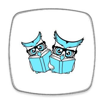 2 hiboux nerd duo geek livre lecture aigle hibou lunettes intelligent - Magnet carré - blanc - Devant