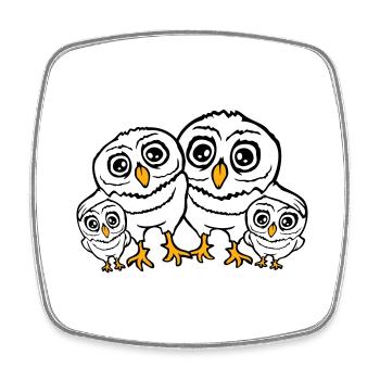 4 hiboux Papa Maman Enfant Bébé Famille Mère Père - Magnet carré - blanc - Devant