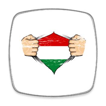 Drapeau de la Hongrie utilisé - Magnet carré - blanc - Devant