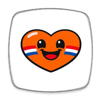 Cheerful orange heart with Dutch flag on cheek - Square fridge magnet - white - Front