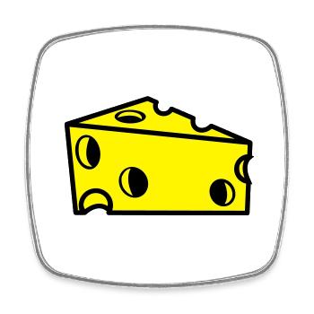 Schweizer Käse mit Löchern, in Scheiben - Viereckiger Kühlschrankmagnet - Weiß - Vorne