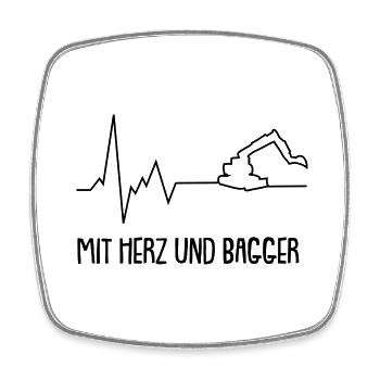 Mit Herz und Bagger - Viereckiger Kühlschrankmagnet - Weiß - Vorne