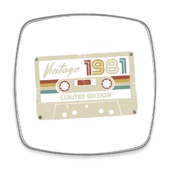 Vintage 1981 Retro Kassette 40. Geburtstag - Viereckiger Kühlschrankmagnet - Weiß - Vorne