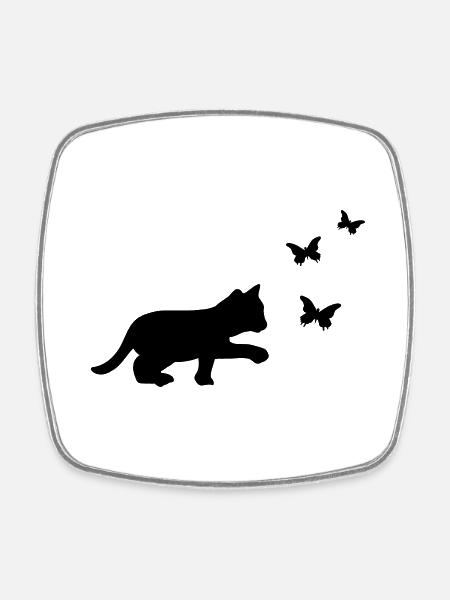 Katze Schmetterling - Viereckiger Kühlschrankmagnet - Weiß