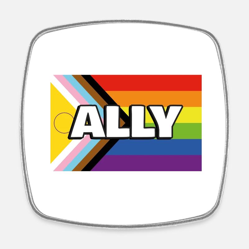 Pride Ally Inclusive Pride Progress Flag - Square fridge magnet - white