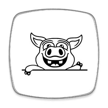 Friendly waving stable pig - Square fridge magnet - white - Front