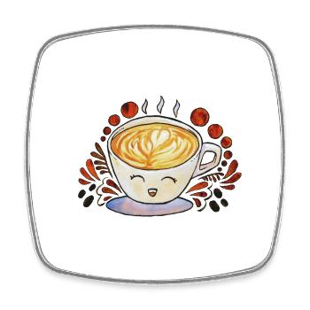 Happy Coffee Cup - Viereckiger Kühlschrankmagnet - Weiß - Vorne