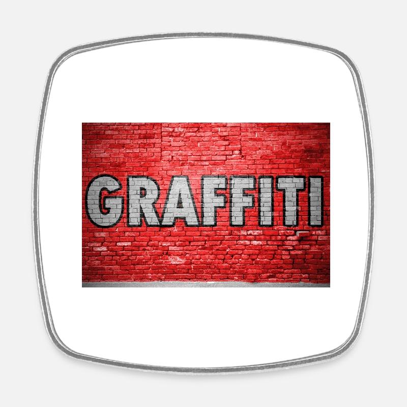 Graffiti Ziegelsteinmauer - Viereckiger Kühlschrankmagnet - Weiß