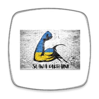 Slava Ukraini Schriftzug Motto Ukraine Muskeln spielen - Viereckiger Kühlschrankmagnet - Weiß - Vorne