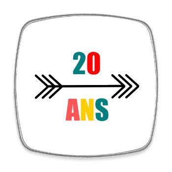 20 ANS,20e ANNIVERSAIRE,ANNIVERSAIRE 20 ANS,20 - Magnet carré - blanc - Devant