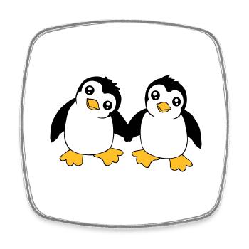 2 Cute Little Funny Penguins Friends Love Team - Square fridge magnet - white - Front