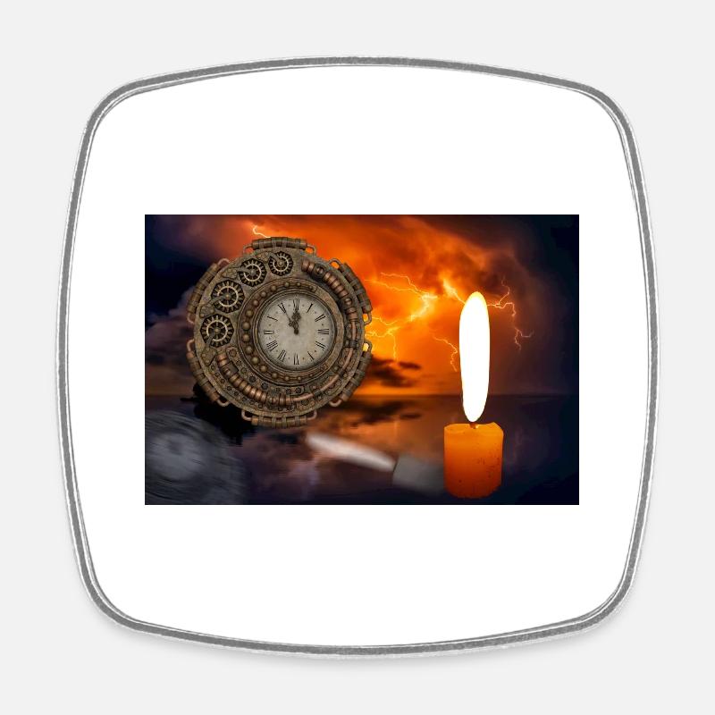 A clock illuminated by candles. - Square fridge magnet - white