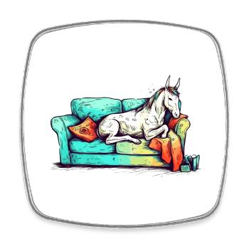 Licorne Frissons comme un animal paresseux sur le canapé - Magnet carré - blanc - Devant