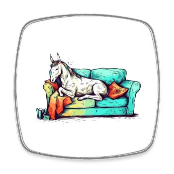 Faules Einhorn am Chillen auf dem Sofa - Viereckiger Kühlschrankmagnet - Weiß - Vorne