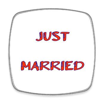 JUST MARRIED. bachelorette party. SAINT VALENTINE. COUPLE. HEART - Square fridge magnet - white - Front