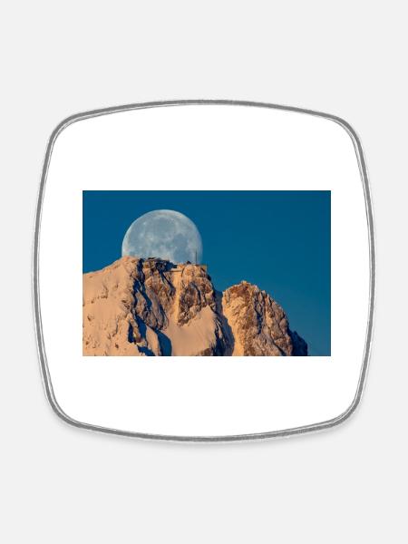 Mond hinter der Zugspitze - Viereckiger Kühlschrankmagnet - Weiß