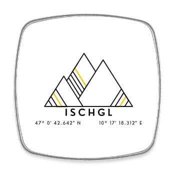 Minimalistisches Ischgl-Logo - Viereckiger Kühlschrankmagnet - Weiß - Vorne