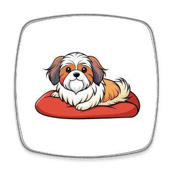 Shih Tzu satisfait se prélassant sur un oreiller en peluche - Magnet carré - blanc - Devant