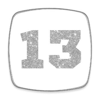 Numéro 13 paillettes rose - 13e anniversaire - Magnet carré - blanc - Devant