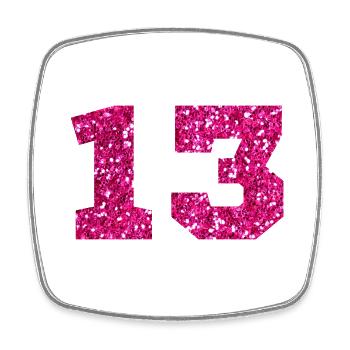 Numéro 13 paillettes rose - 13e anniversaire - Magnet carré - blanc - Devant