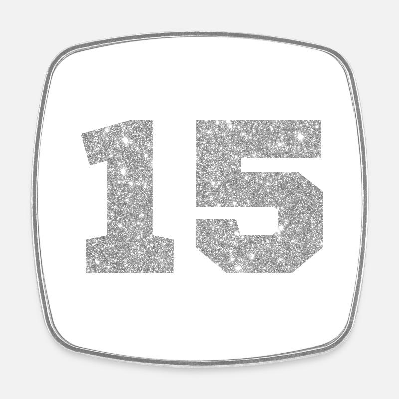 Number 15 Silver Glitter - 15th Anniversary - Square fridge magnet - white
