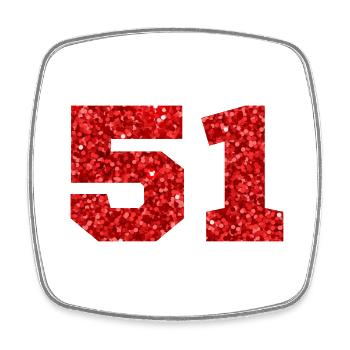 Number 51 Red Glitter - 51st Anniversary - Square fridge magnet - white - Front