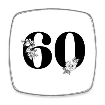 Black Floral Number 60 - 60th Floral Birthday - Square fridge magnet - white - Front