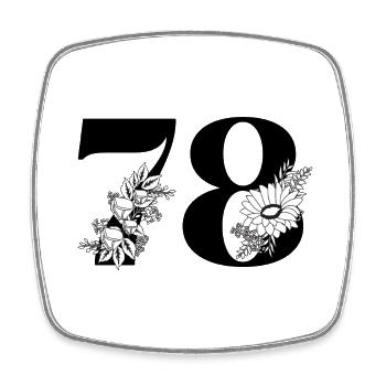 Numéro 78 floral noir - 78e anniversaire floral - Magnet carré - blanc - Devant