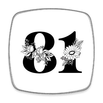 Numéro 81 floral noir - 81e anniversaire floral - Magnet carré - blanc - Devant