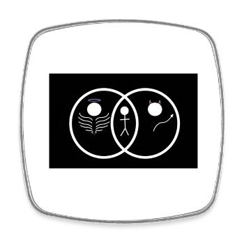 Angel or Devil? Cute design Venn diagram - Square fridge magnet - white - Front