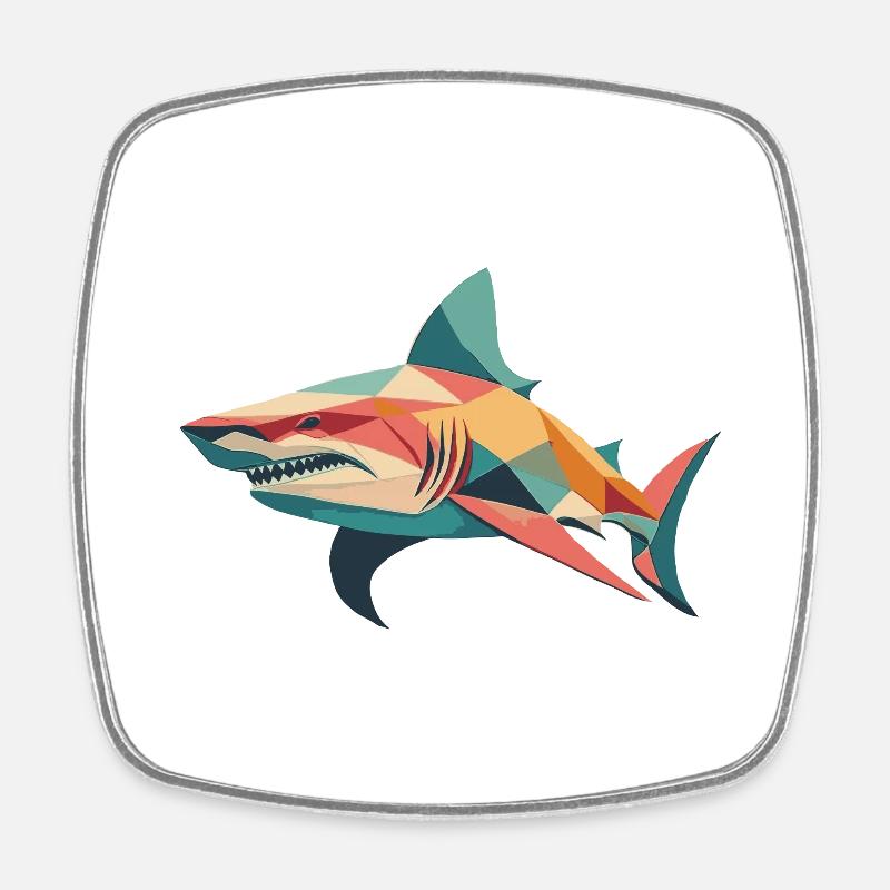 Geometric Shark - Square fridge magnet - white
