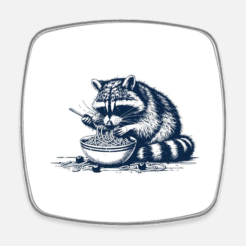 Spaghetti Waschbär - Viereckiger Kühlschrankmagnet - Weiß