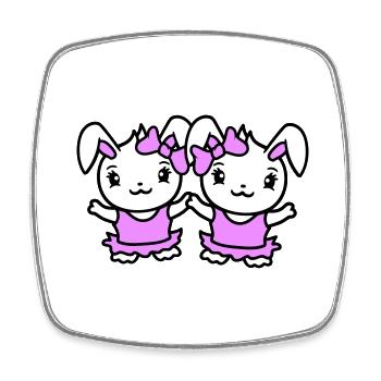 2 Bunnies Girl Pretty Bow Woman Bunny Small - Square fridge magnet - white - Front