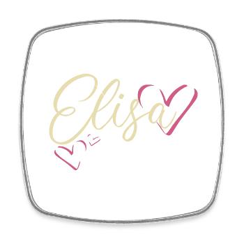 Elisa Surname First name Calligraphy Heart - Square fridge magnet - white - Front