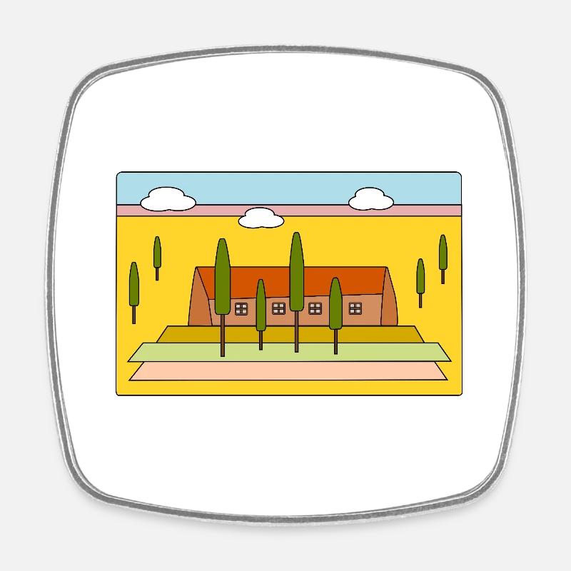 Landscape with cypress trees - Square fridge magnet - white