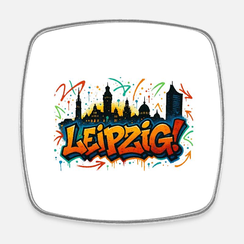 Graffiti Leipzig Skyline - Viereckiger Kühlschrankmagnet - Weiß