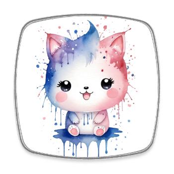 Niedliches Aquarell Kawaii Kätzchen - Viereckiger Kühlschrankmagnet - Weiß - Vorne