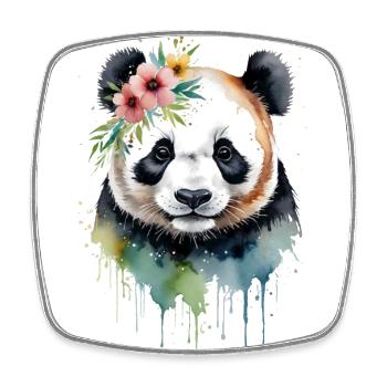 Watercolor Panda Surrounded by Flowers - Square fridge magnet - white - Front