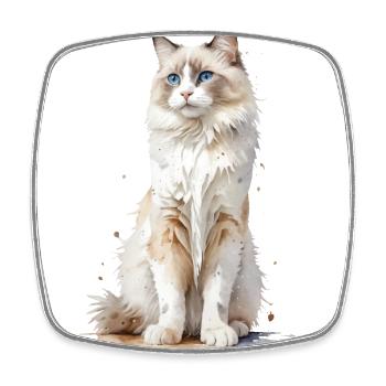 Majestic Fluff: A Ragdoll Cat in Watercolor - Square fridge magnet - white - Front