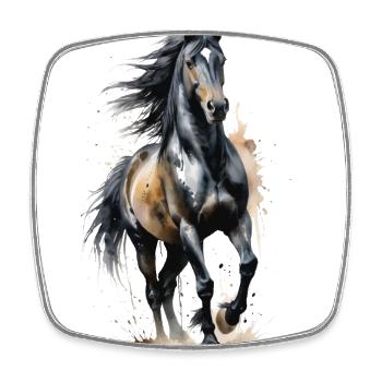 Étalon noir fringant - Aquarelle - Magnet carré - blanc - Devant