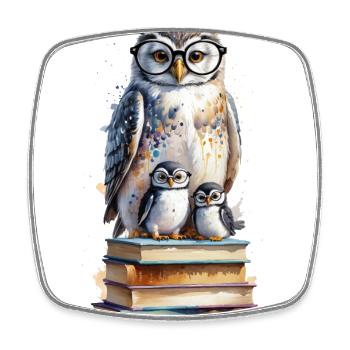 Scholarly Owl - Watercolor - Square fridge magnet - white - Front