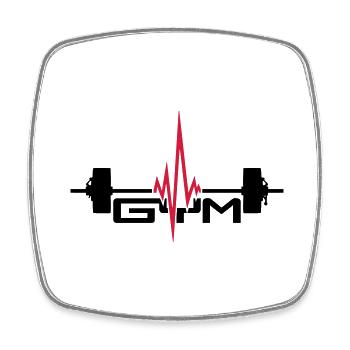 gym text logo weight lifting pulse frequency heart - Square fridge magnet - white - Front