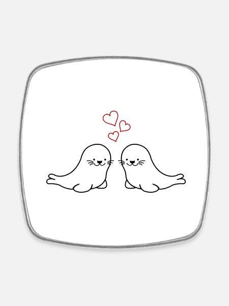 phoques amoureux - Magnet carré - blanc