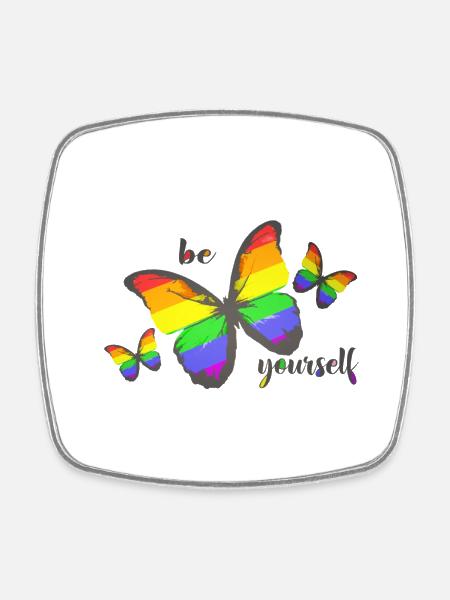 LGBT Queer Rainbow Schmetterling be yourself - Viereckiger Kühlschrankmagnet - Weiß