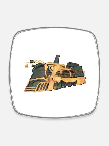 Steampunk Dampflokomotive - Viereckiger Kühlschrankmagnet - Weiß